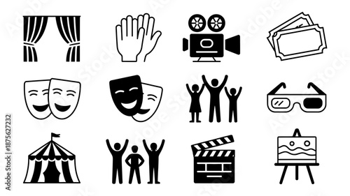 Diverse collection of entertainment and performing arts icons illustrating various cultural activities