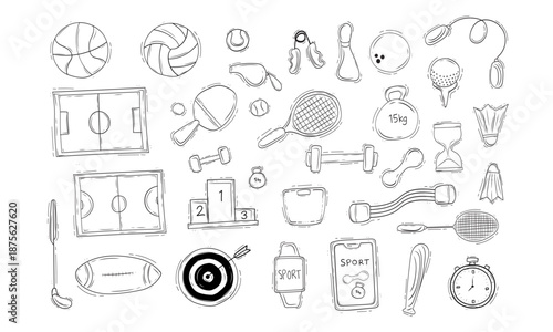 set of sports icon in doodle style