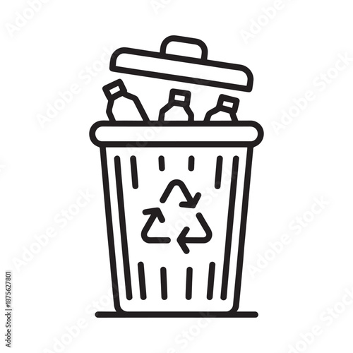 a black line drawing of a recycling bin with bottles