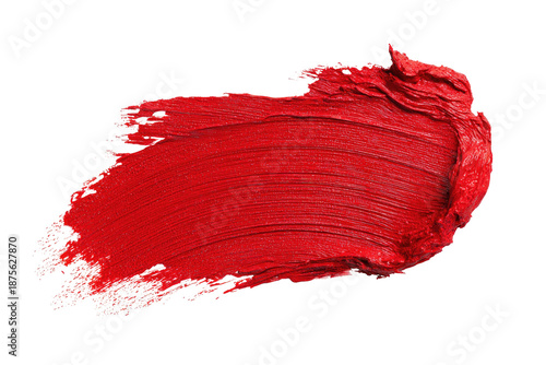A vibrant, textured smear of rich red pigment against a stark black background