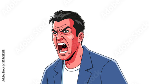 Angry man shouting with rage, cartoon style