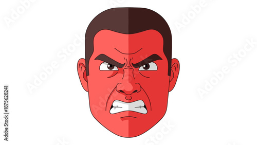 Angry Red Face Cartoon Character with Gritted Teeth