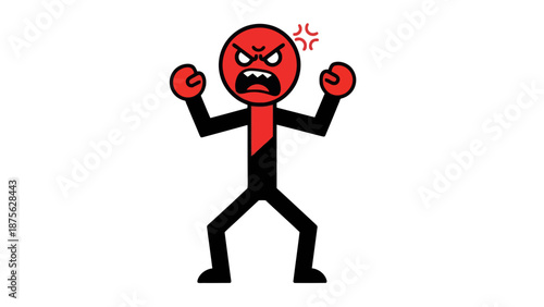 Angry stick figure illustration, red and black
