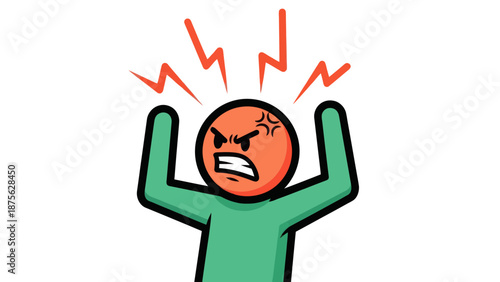 Angry Stick Figure Cartoon with Lightning Bolts