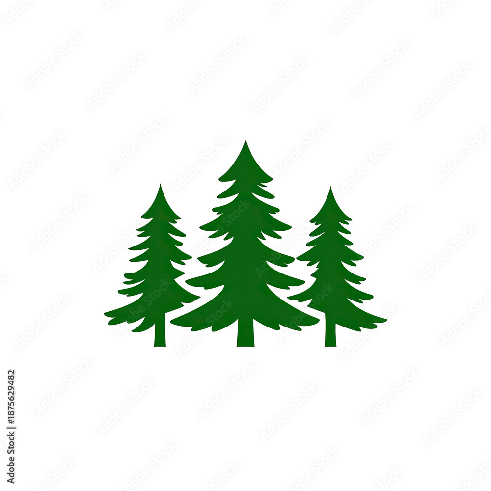 Obraz premium Three stylized evergreen trees, dark green on black background. Simple illustration