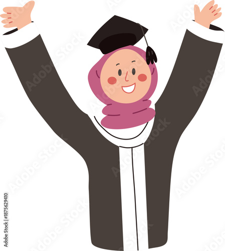 illustration of a hijab woman celebrating graduation happily