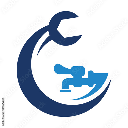 Modern plumbing services logo with wrench and faucet