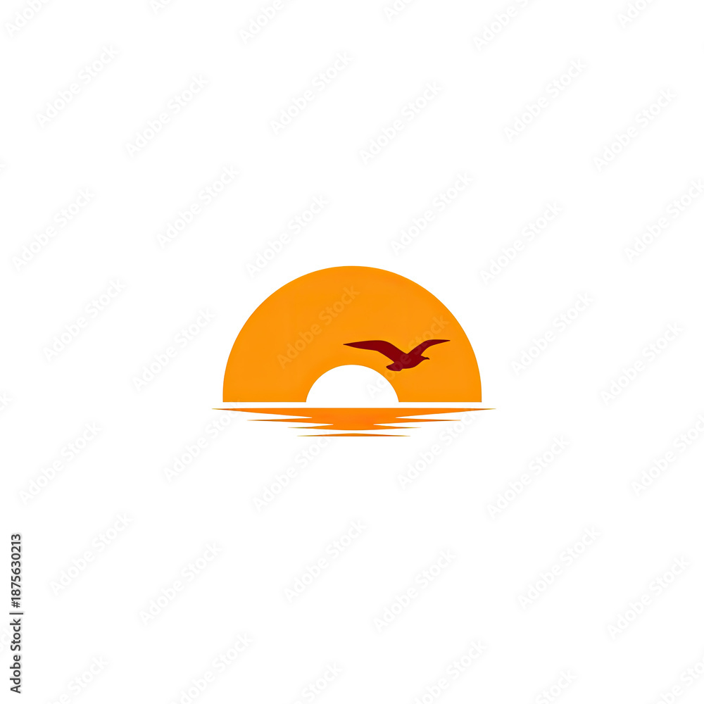 Fototapeta premium A stylized orange sunset over a reflective body of water with a silhouetted bird in flight