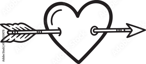 Heart pierced with arrow – Valentine love symbol line art vector illustration