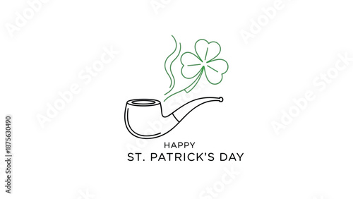 St patrick's day illustration with smoking pipe and shamrock on white background