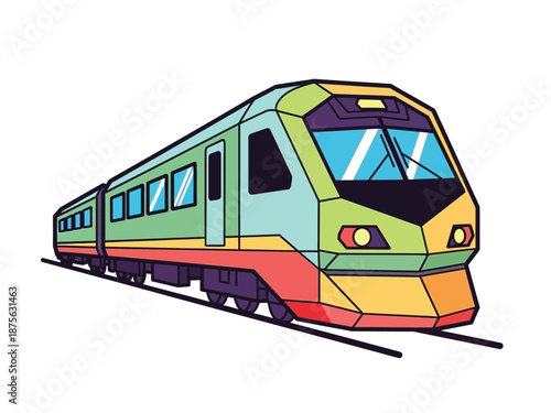 Modern Passenger Train on Tracks Illustration.