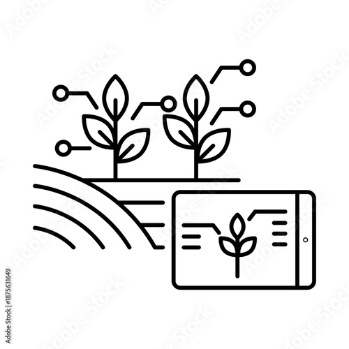 Precision Farming Icon – Digital Field with Data Nodes and Sensors Representing Smart, Data-Driven Agricultural Decision Making Vector Icon