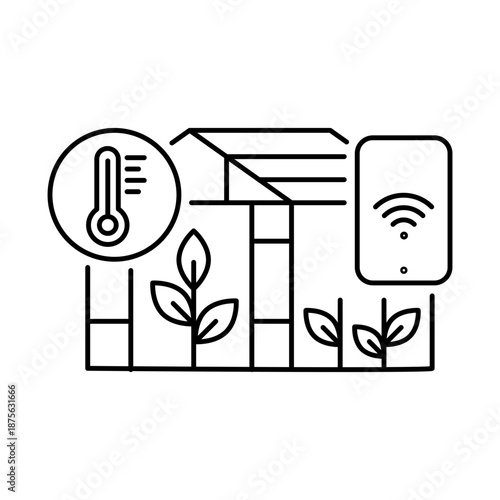Smart Greenhouse Icon – Enclosed Structure with Sensors Representing Automated Climate Control and Controlled Crop Production Vector Icon