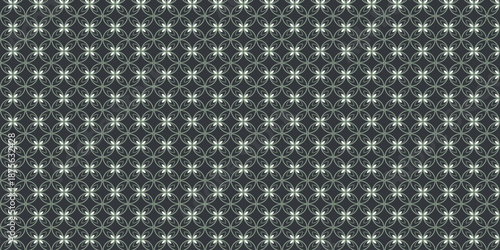 Seamless Geometric Interlocking Circles and Star Motif on Dark Grey