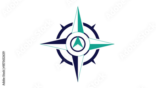 Stylized Compass Rose with Teal and Navy Accents on White Background.