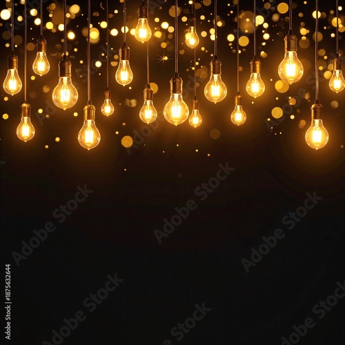 A cluster of vintage-style light bulbs dangles from the ceiling, casting a warm, inviting glow that enhances the cozy atmosphere of the room.