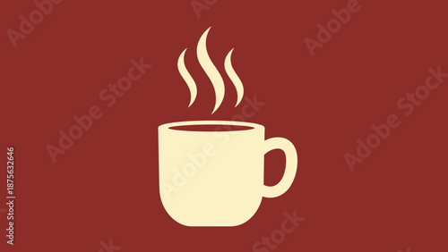 Stylized Coffee Cup Icon with Rising Steam on Solid Background.