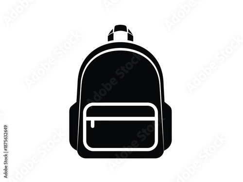 Simple Black Backpack Icon Graphic Design.