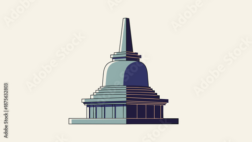 Stylized Illustration of a Traditional Stupa Structure with Architectural Details.
