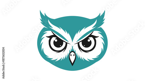Stylized Owl Head with Intense Gaze and Teal Feathers.