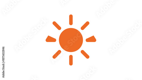 Stylized Orange Sun Icon with Rays on White Background.