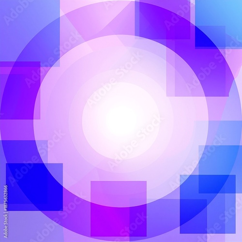 A vibrant circular design featuring an intricate arrangement of variously sized squares and circles, creating a dynamic and visually engaging pattern.