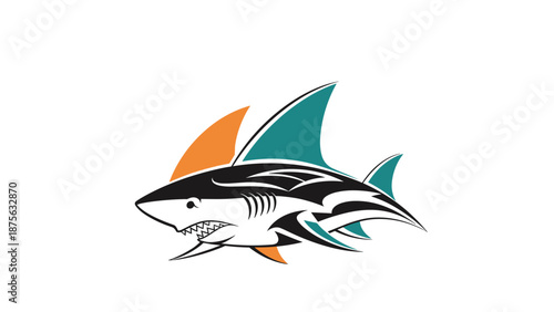 Stylized Shark Illustration with Bold Tribal Design Elements.