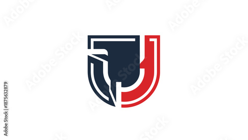 Stylized Shield Logo with Abstract Lettering and Bold Color Scheme.