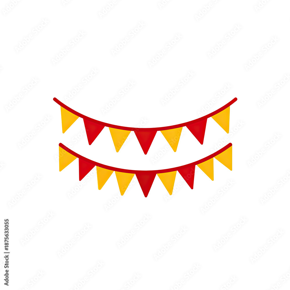 Obraz premium Cartoon-style festive decoration featuring two rows of colorful, triangular pennants