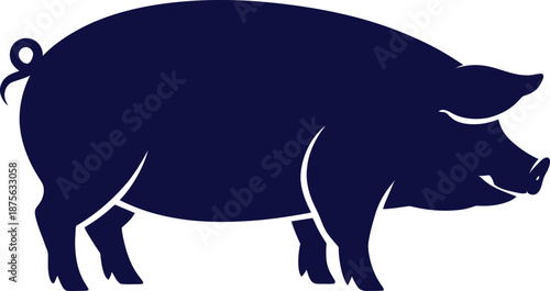 Minimal Navy Blue Pig Silhouette Farm Animal Icon Vector