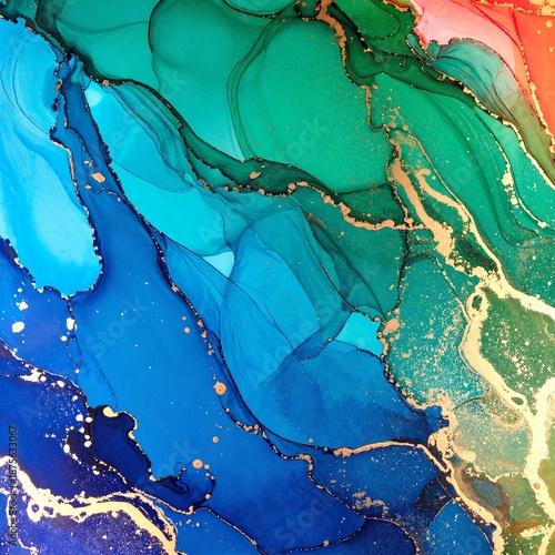 A vibrant close-up of various colorful paint blobs, showcasing rich textures and hues of blue, red, yellow, and green, blending artistically together.