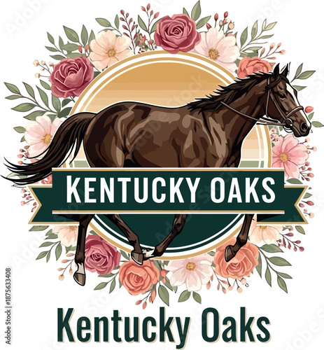 Kentucky Oaks horse racing logo with elegant floral design