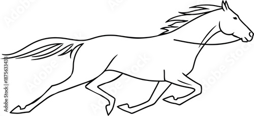 Running horse in motion with flowing mane and tail