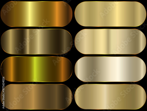 Premium gold gradient swatch palette set. golden metal gradient. realistic golden rectangles