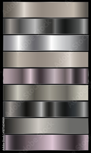 silver gradient palette. silver gradients background, silver texture set. metallic color palette template.