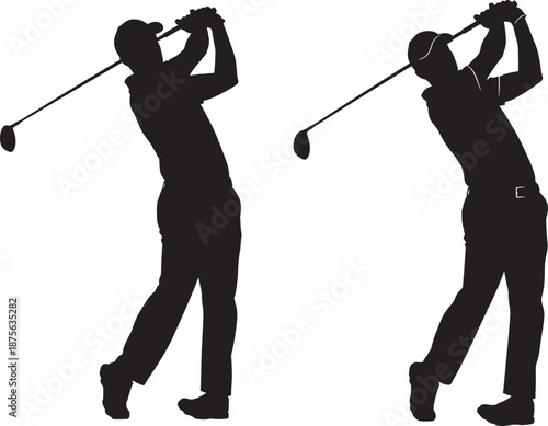 Golf swings in silhouette two dynamic stances