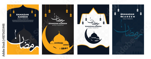 Islamic Ramadan Kareem Poster Collection with Crescent Moon and Mosque Silhouette