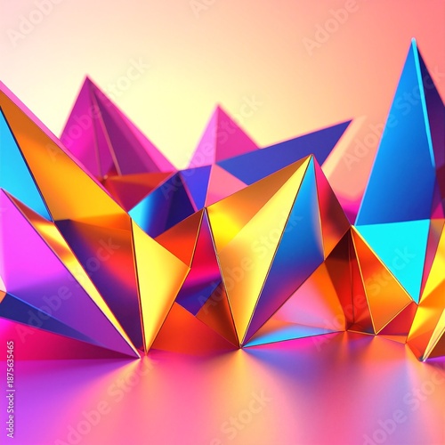 A vibrant assortment of paper triangles in various colors, arranged playfully on a white surface, creating a dynamic and cheerful visual display.