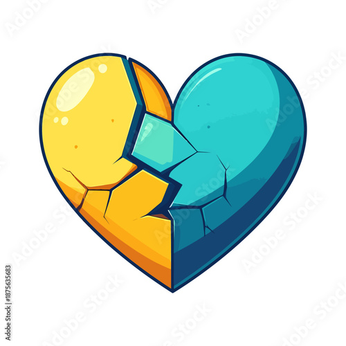 Vibrant Broken Heart Illustration Split in Yellow and Blue Colors