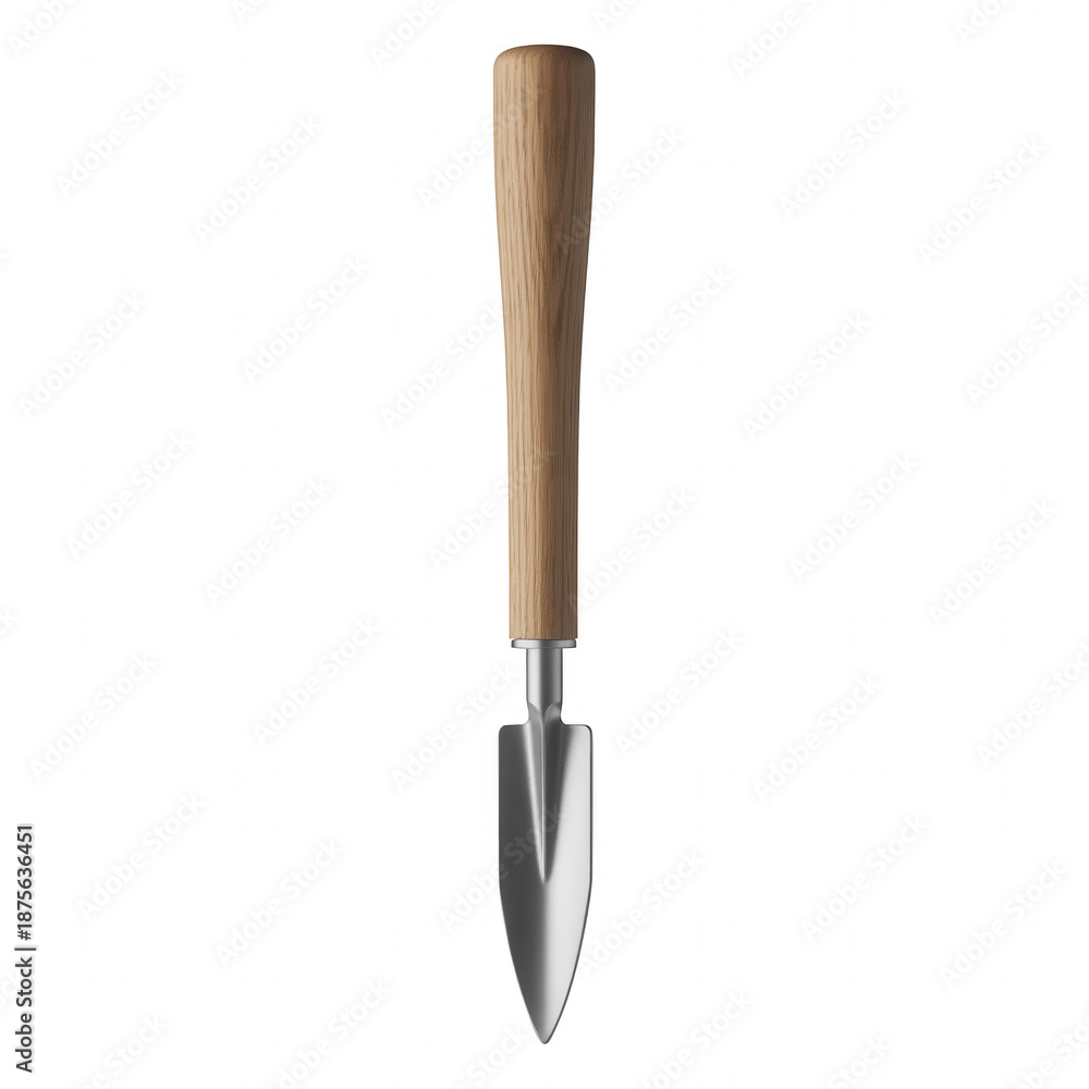 Fototapeta premium A modern trowel with a wooden handle and a stainless steel blade transparent... isolated on a transparent background