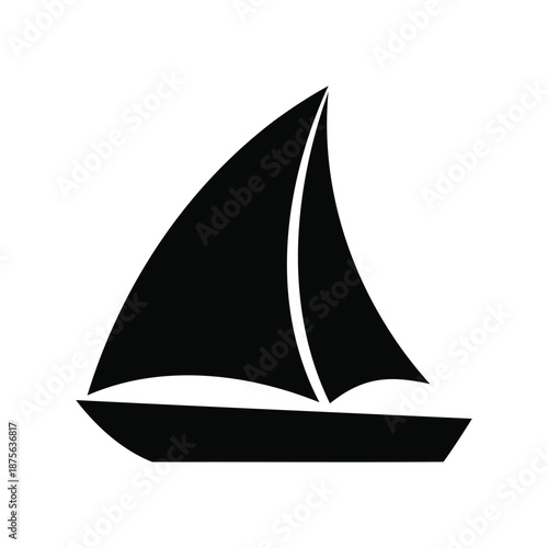 Black sailboat icon on white background, minimalist design