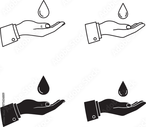 Four hands with water droplets in a comparative illustration