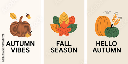 Autumn Vibes Fall Season Greetings Hello Autumn Pumpkins Leaves