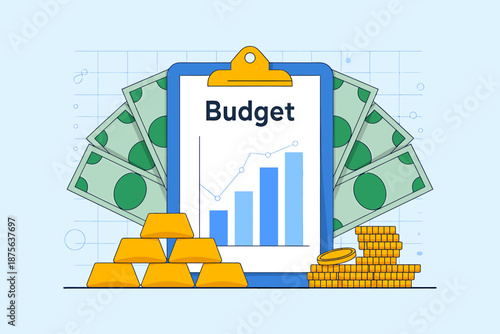 Budget planning with money and financial graph