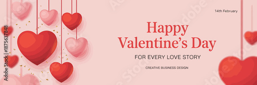 Happy Valentines Day Banner with Hearts and Greetings