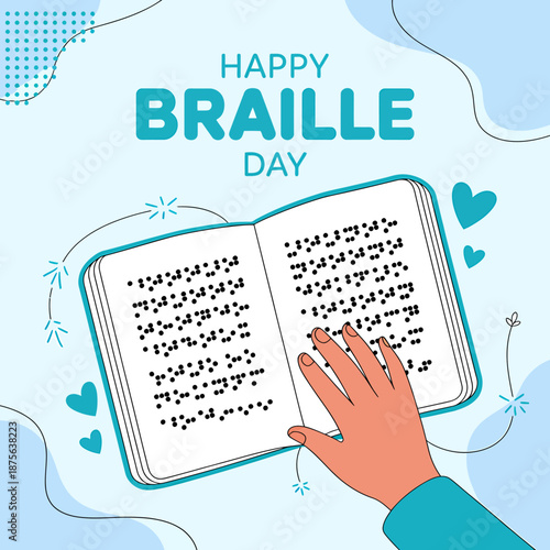 Happy Braille Day Celebration with Open Book Illustration