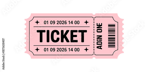 Pink Ticket Admission Design with Barcode and Date