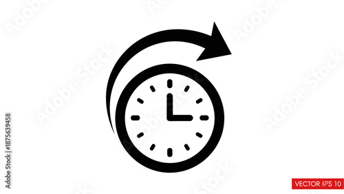 Black Clock Icon with Arrow Symbol.