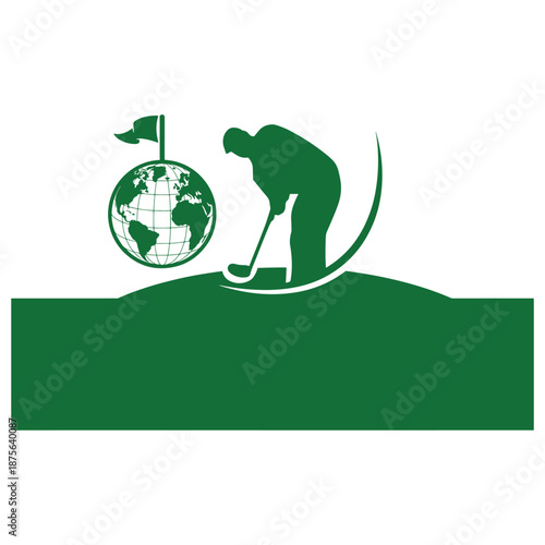 Global golfer silhouette with world map