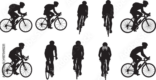 Vector illustration of a mountain bike cyclist silhouette riding in an extreme sport action race for exercise and recreation